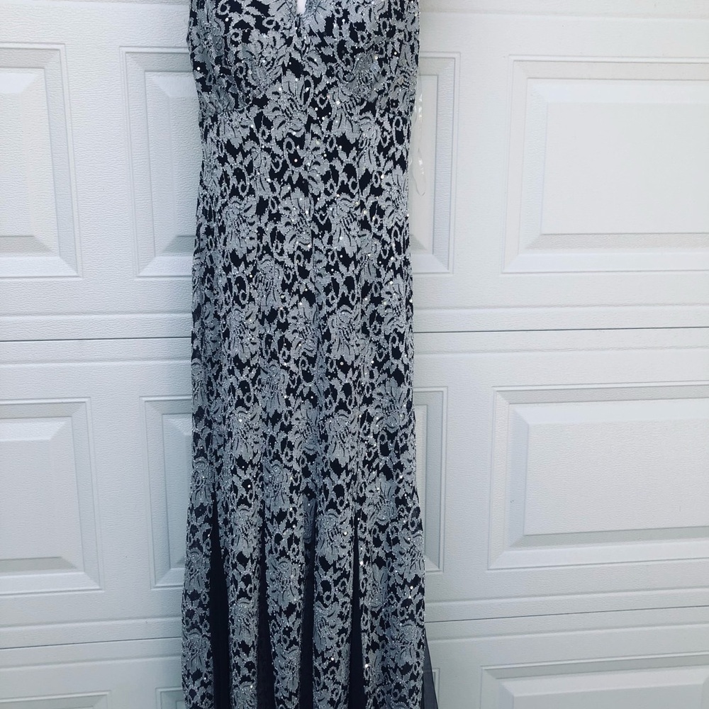 BARGAIN Candalite Gown Navy Blue/gray Flower Pattern Mermaid StyleSparkles  Sz S